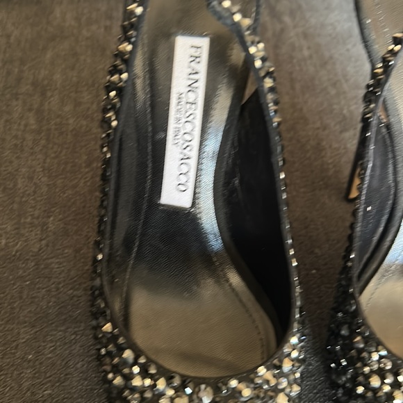 Francesco Sacco Beautiful Black studded Bling Platform sling back heels pumps - Picture 16 of 17
